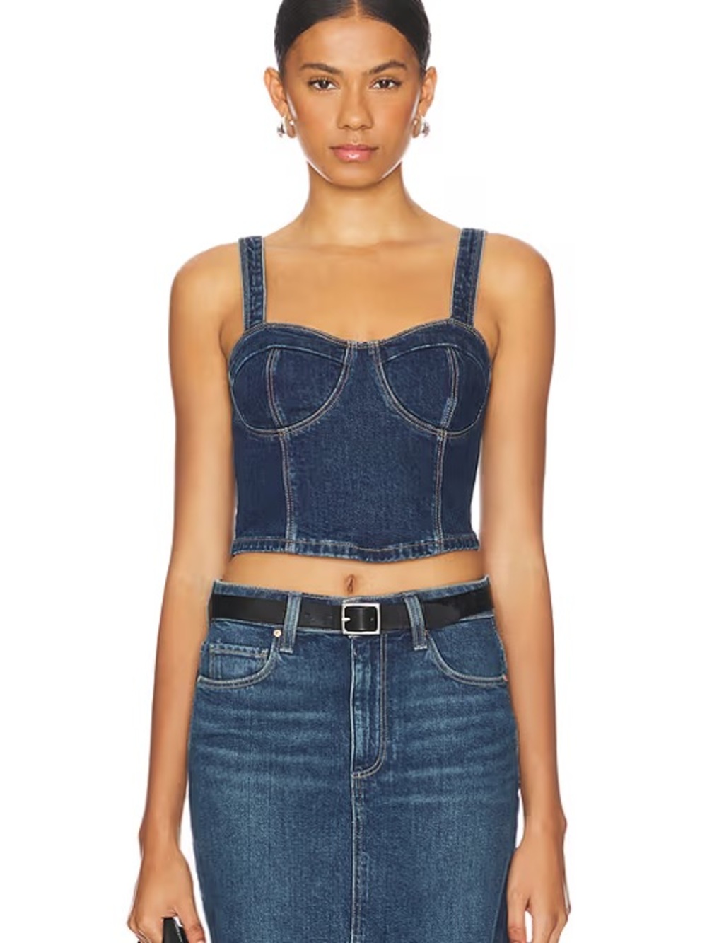 PAIGE Giulia Denim Bustier Crop Top Corset Adjustable Straps Size 6